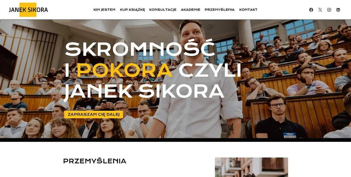 Sklep z kursami Janka Sikory – strona główna z hero, przemyśleniami i zaproszeniem na konsultacje