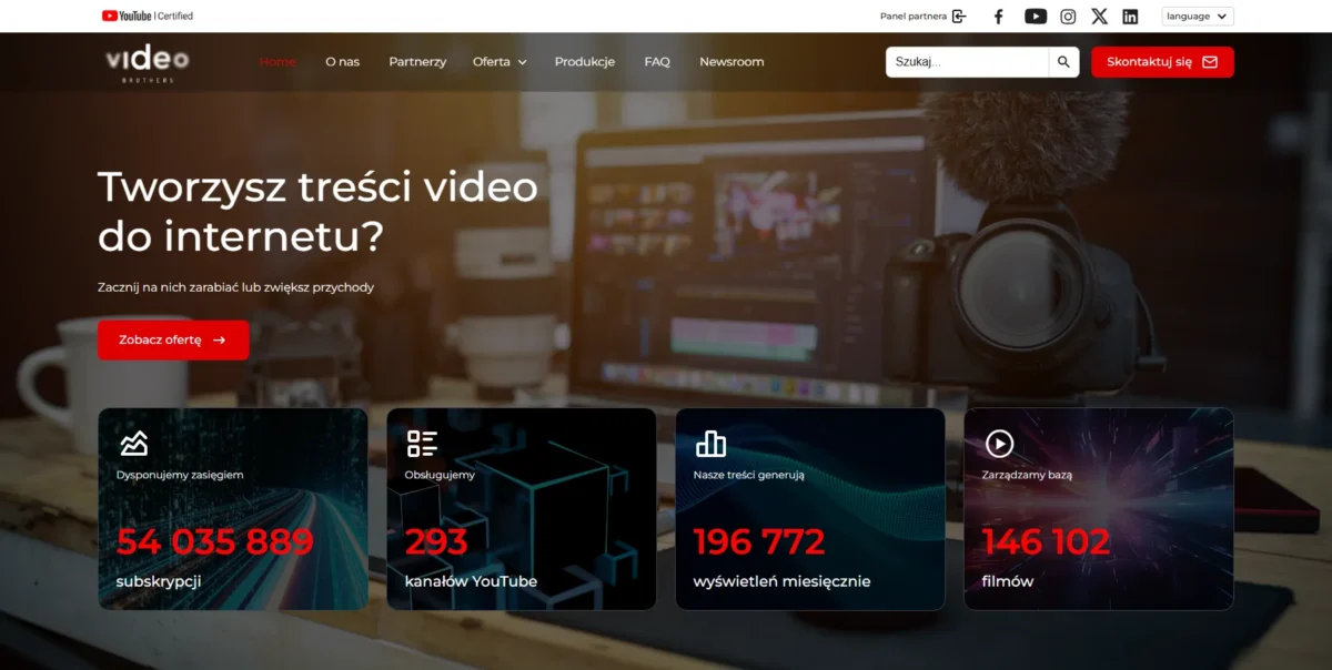 Strona główna Video Brothers – sieć partnerska YouTube i producent treści